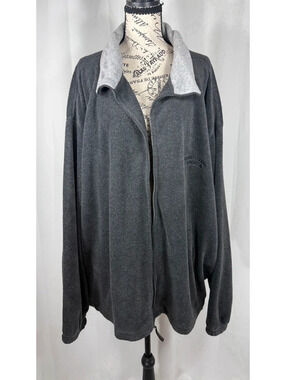 Perry Ellis America Fleece Jacket Full Zip Grey Contrast Collar Mens 4X Cozy